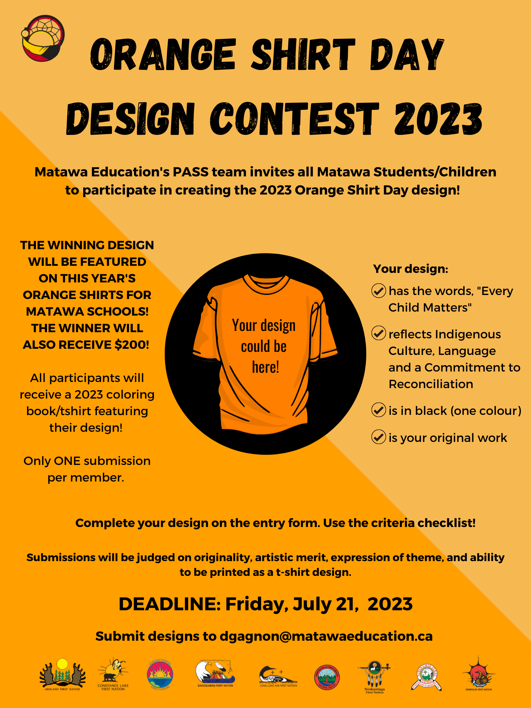 Matawa Education Orange Shirt Day Design Contest 2023 Matawa